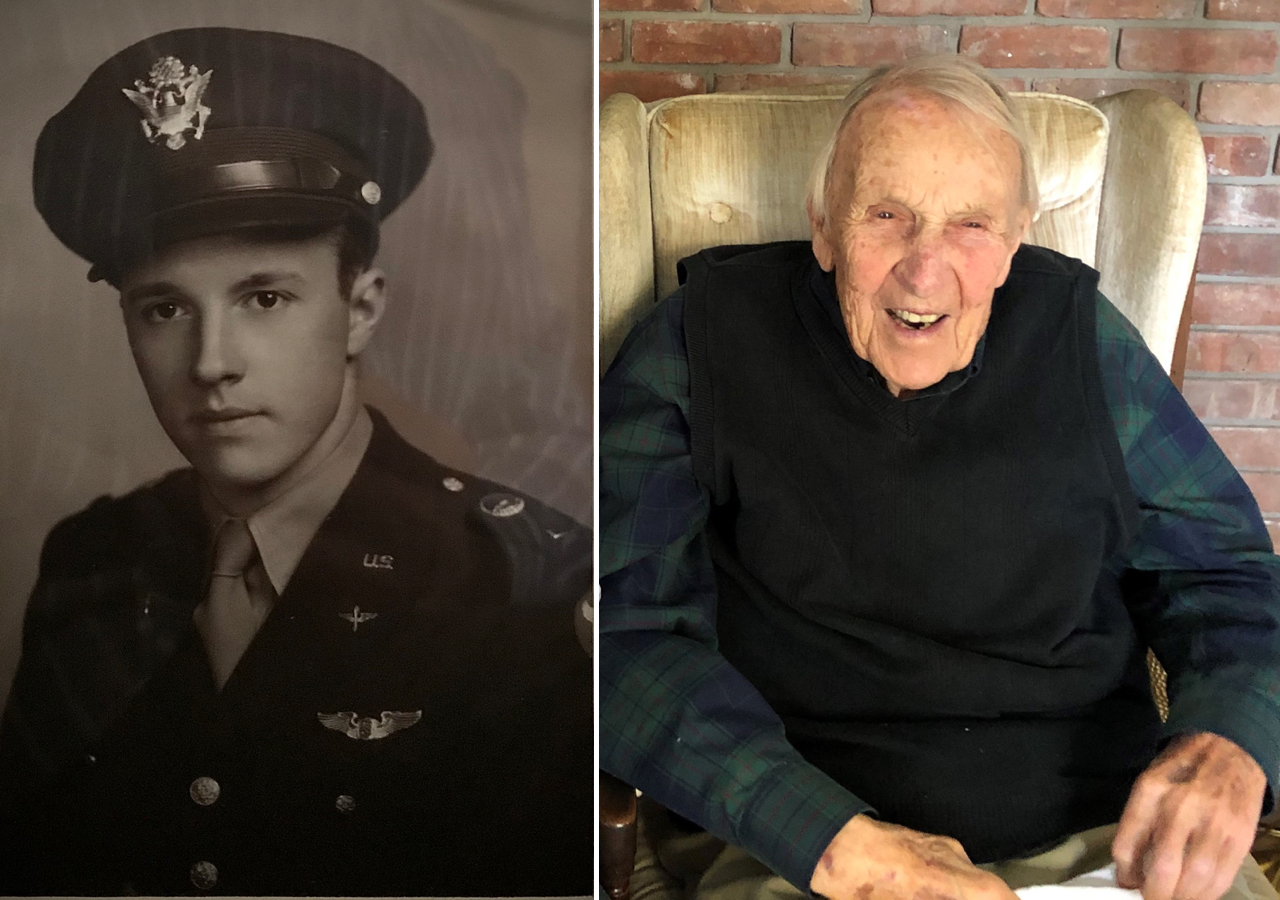 Jack Race in uniform and years later in chair